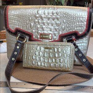 Brahmin Metallic Gold and Red Shoulder Bag Set